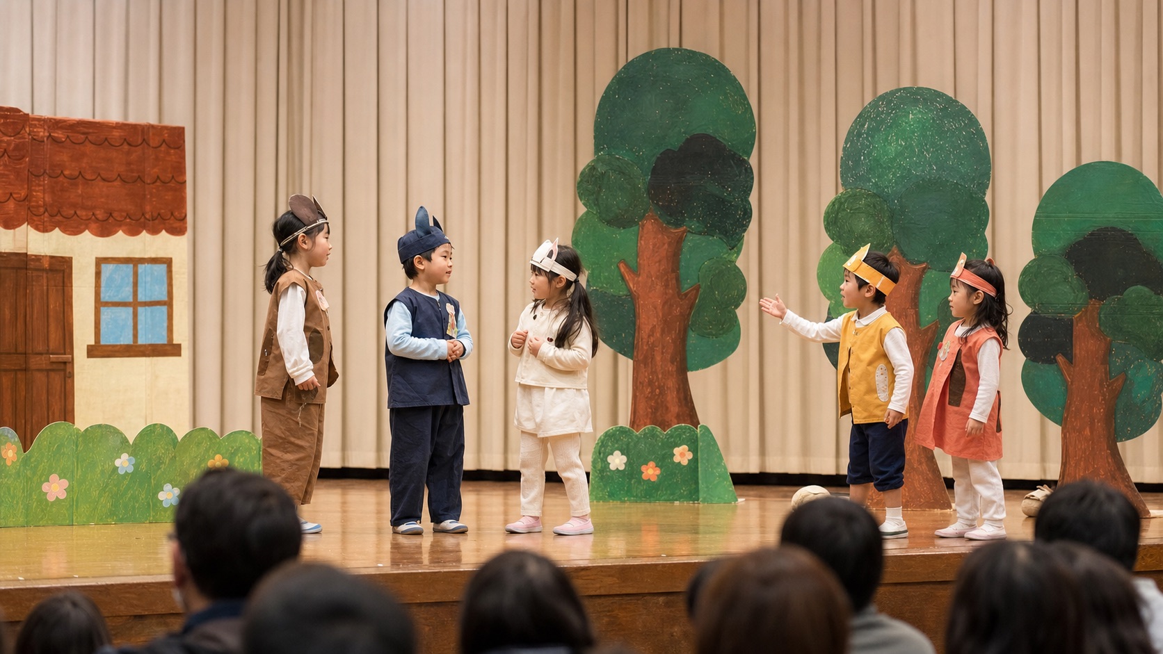 園の発表会で舞台に立つ子どもたち
